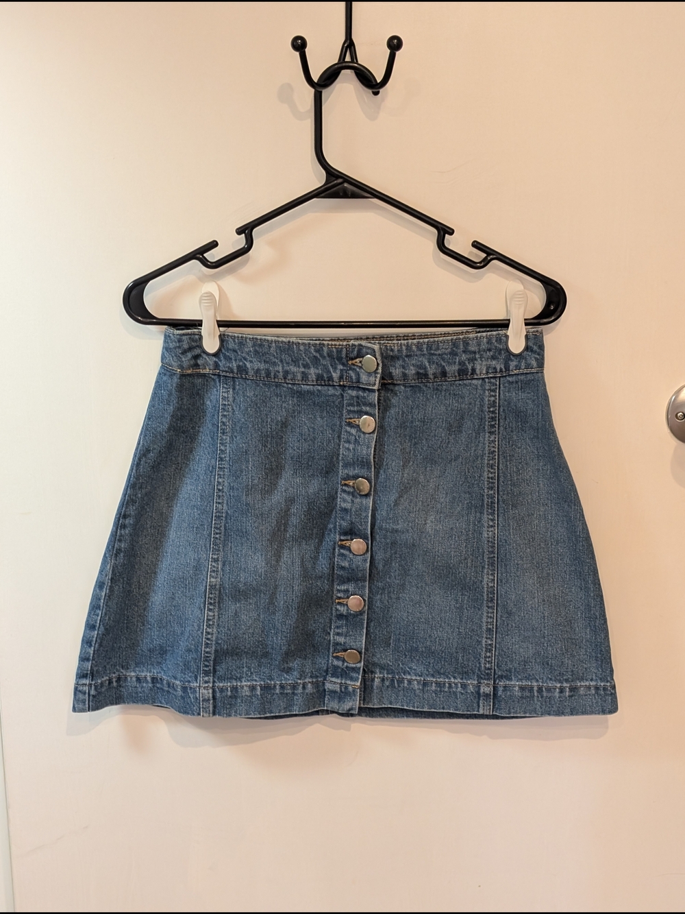 H&M Blue Button-Front Denim Mini Skirt